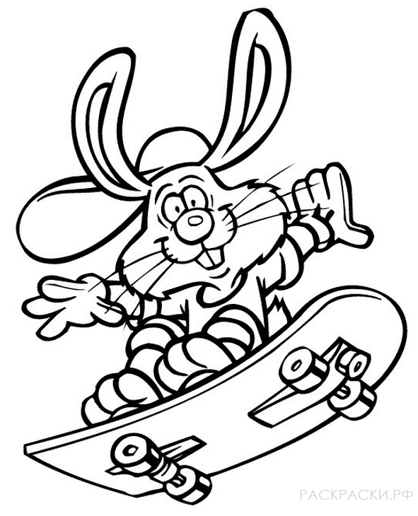 Раскраска для мальчиков Кролик на скейтборде