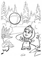 Раскраска Маша и Медведь "Маша с мячиком в лесу"