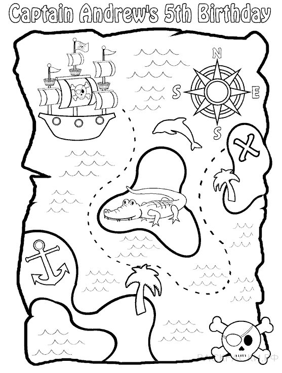 Раскраска для мальчиков Маршрут пиратов до острова