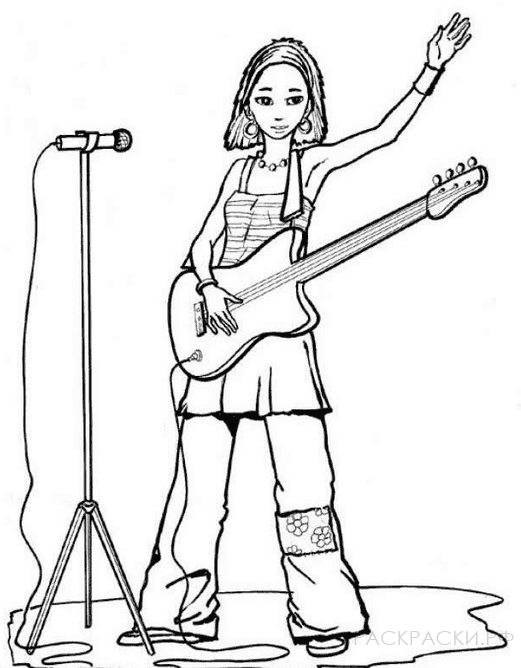 Раскраска Девочка с гитарой выступает