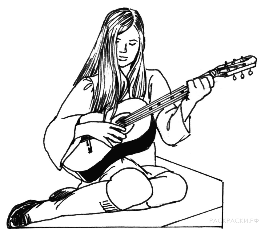 Раскраска Девочка играет на гитаре