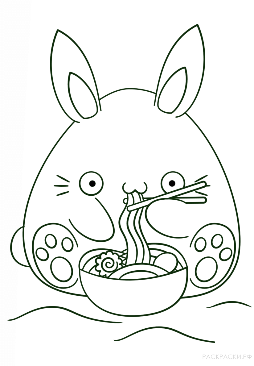 Раскраска Аниме Кролик ест лапшу