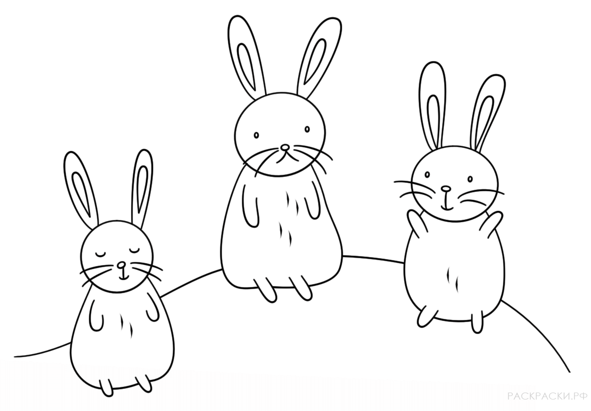 Раскраска Аниме Три кролика в кавай стиле