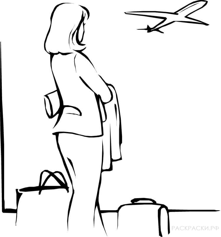Раскраска Для девочек Женщина в аэропорту