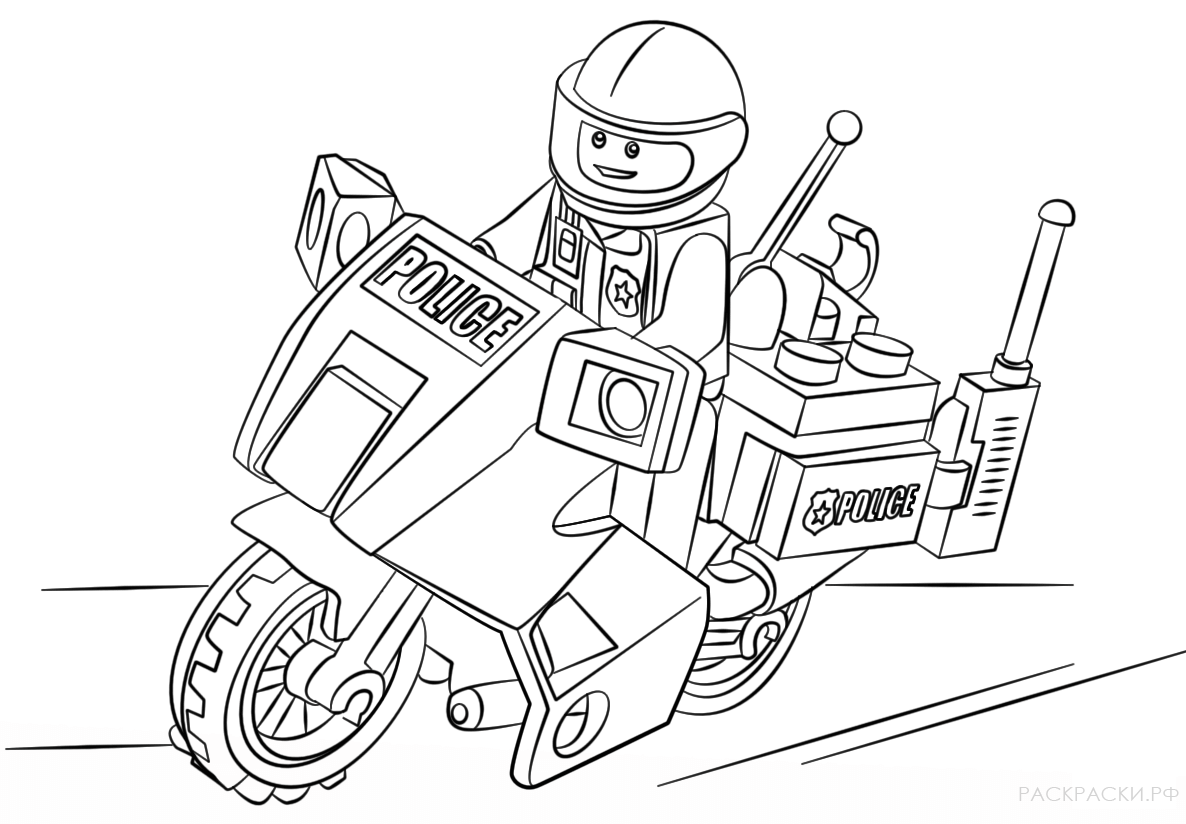 Раскраска Лего Полицейский мотопатруль