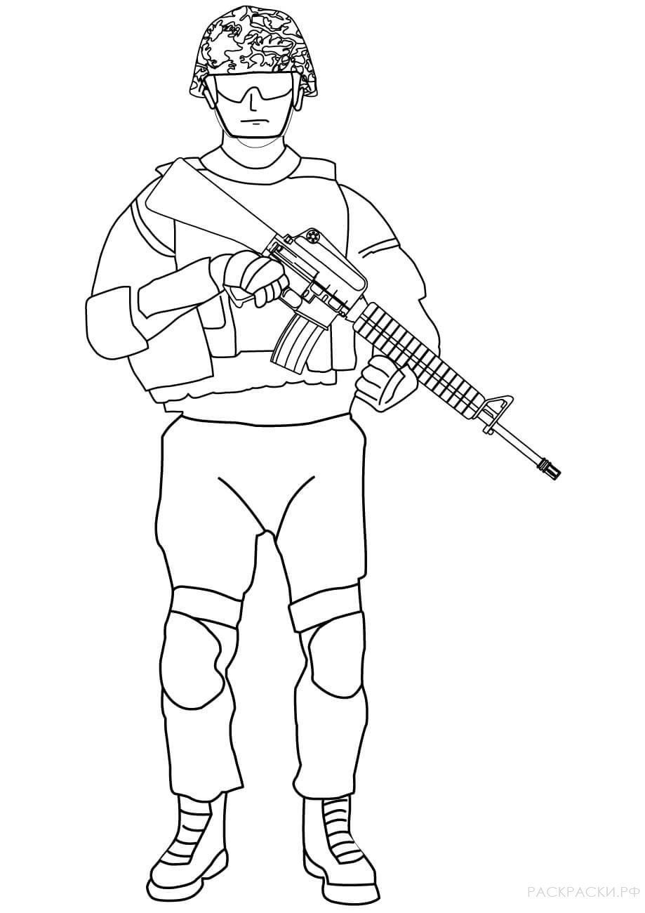 Военная Раскраска Солдат с M16