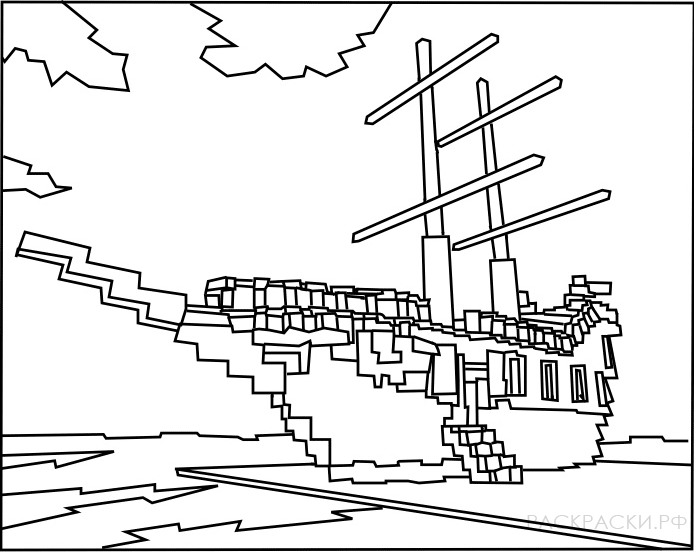 Раскраска Корабль из майнкрафт