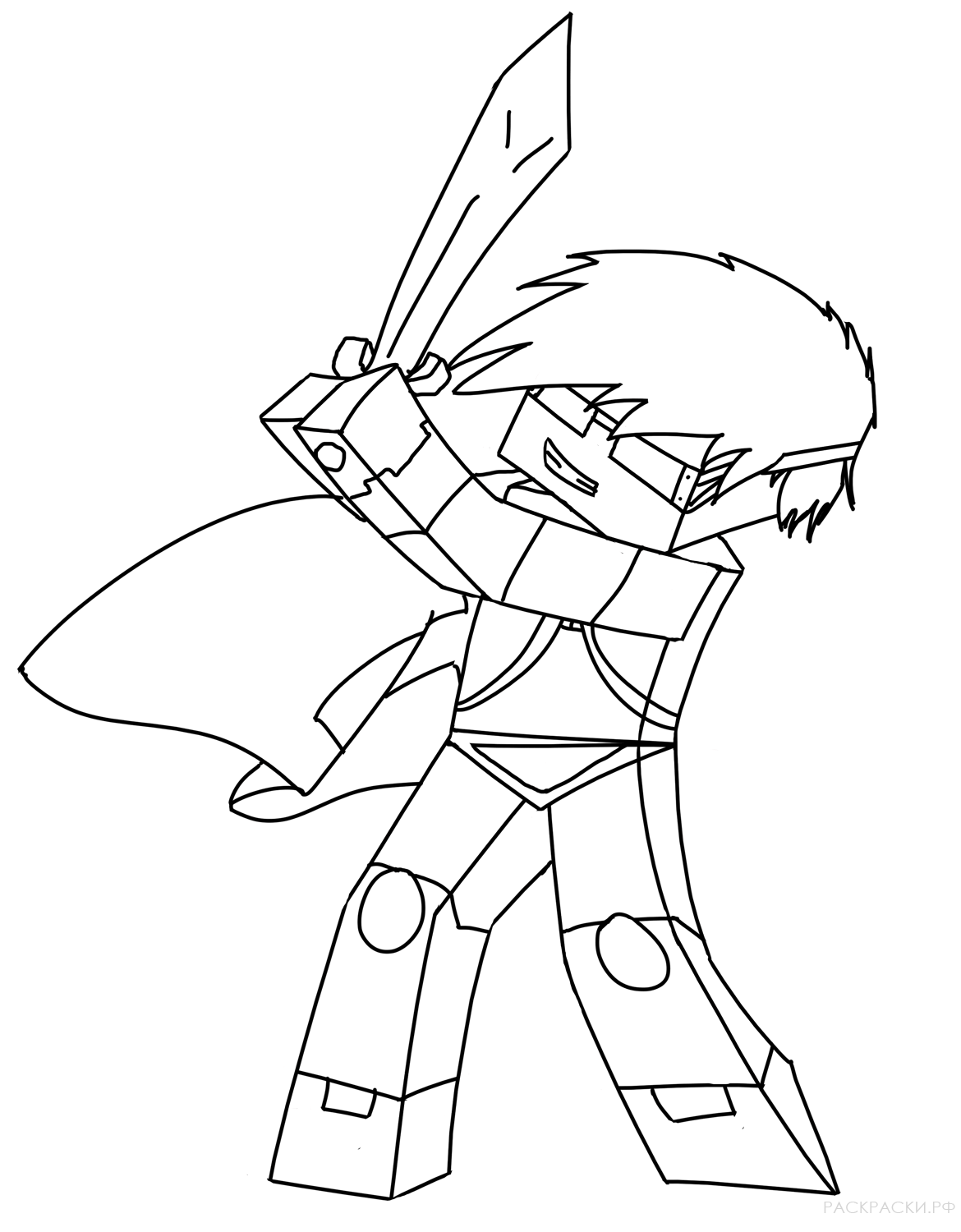 Раскраска Парень с мечом из Майнкрафт