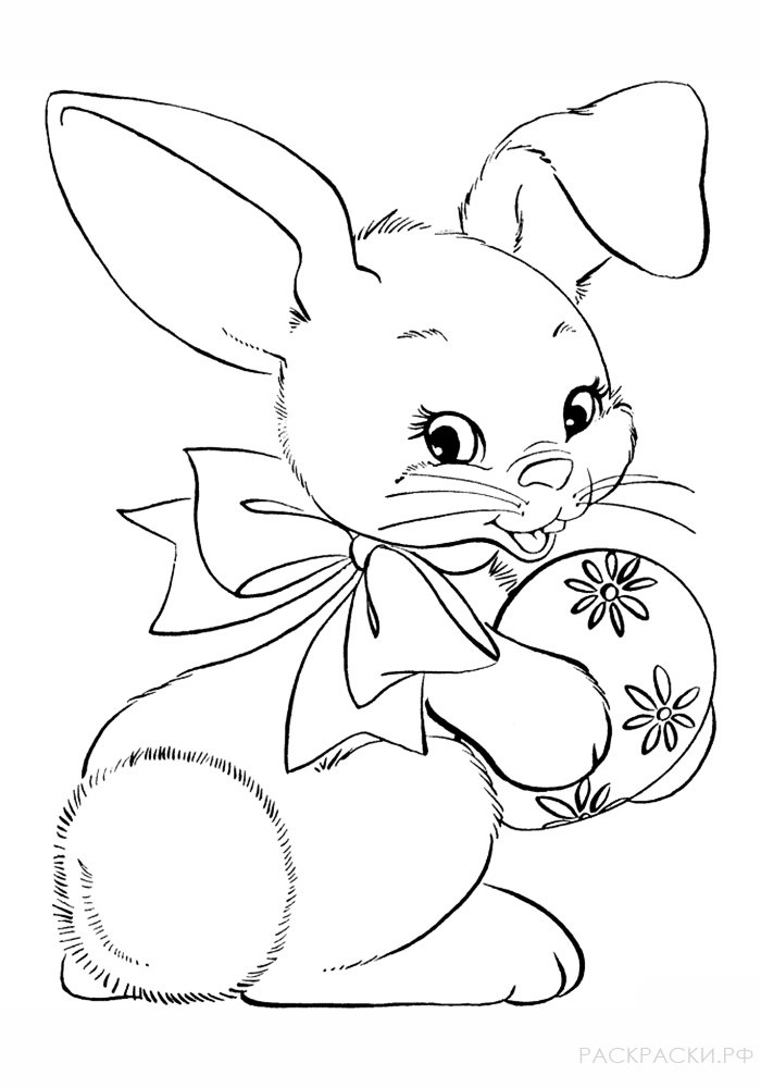 Раскраска Кролик держит пасхальное яйцо