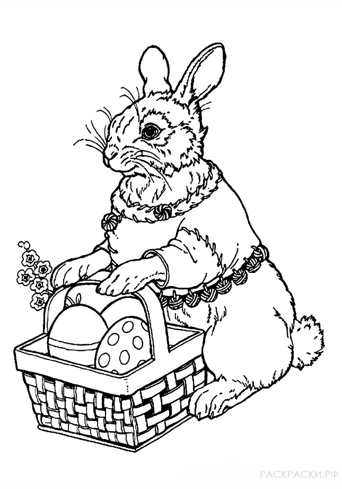 Раскраска Кролик с пасхальной корзиной