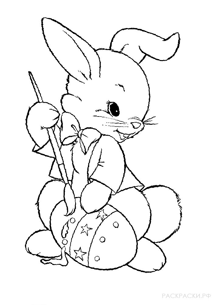 Раскраска Кролик раскрашивает пасхальное яйцо
