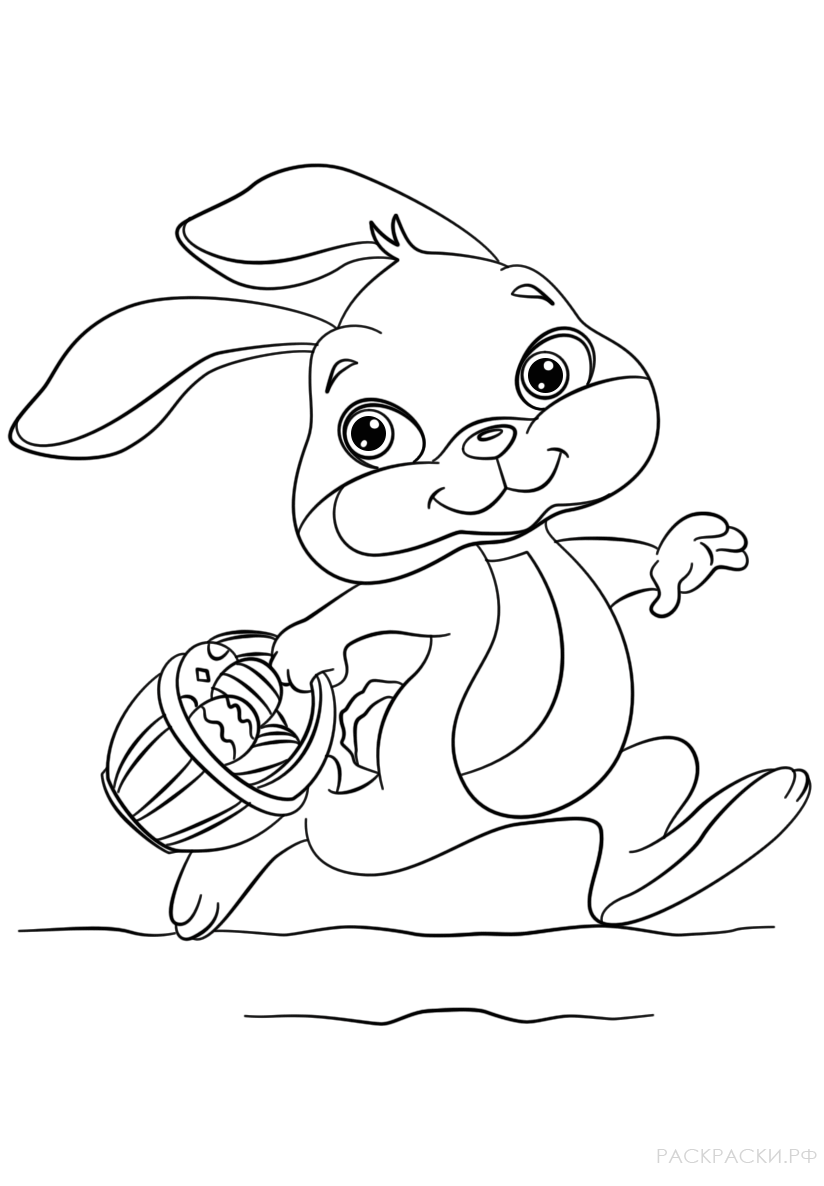 Раскраска Кролик бежит с пасхальным яйцом