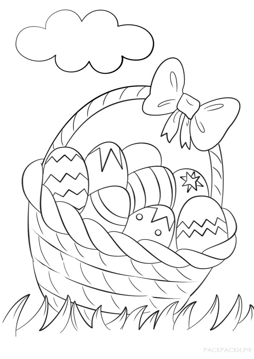 Раскраска Пасхальная корзинка с яйцами 5