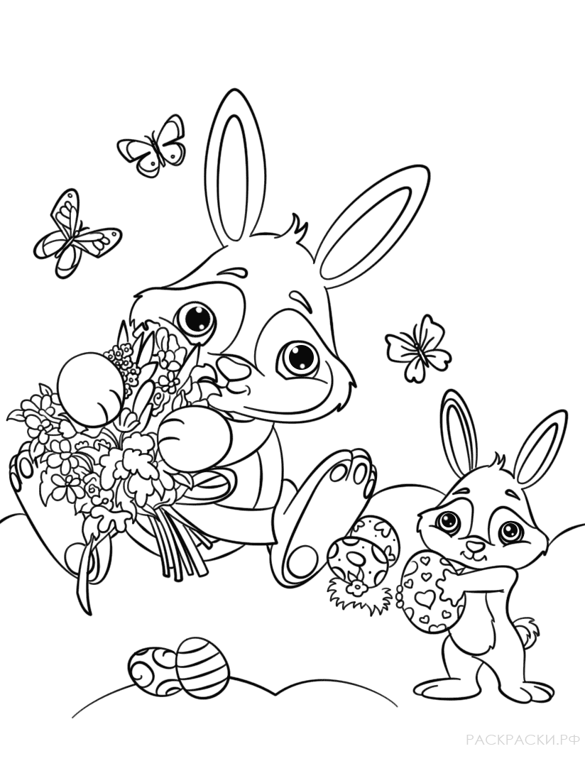 Раскраска Милые пасхальные кролики