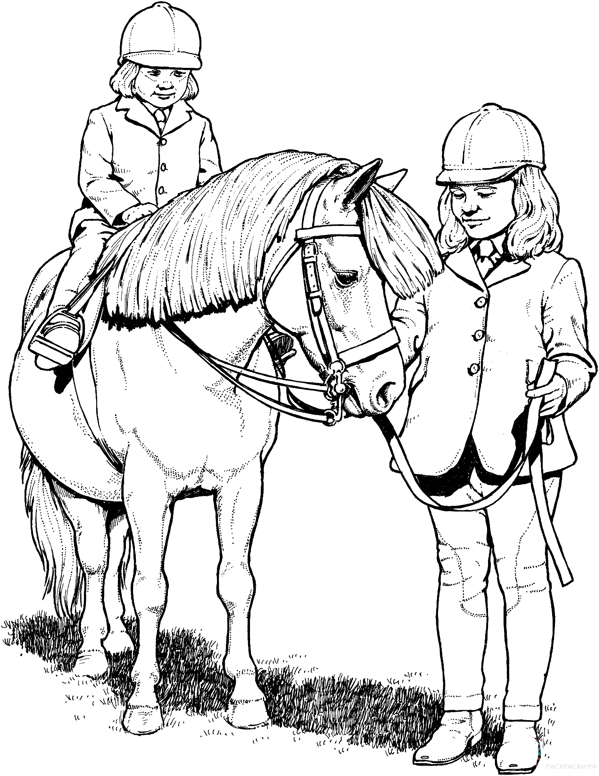 Раскраска Ребёнок верхом на пони