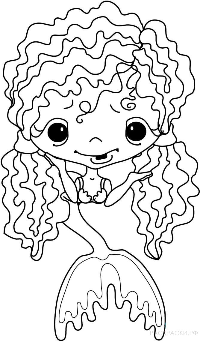 Раскраска Русалочка с кучерявыми волосами