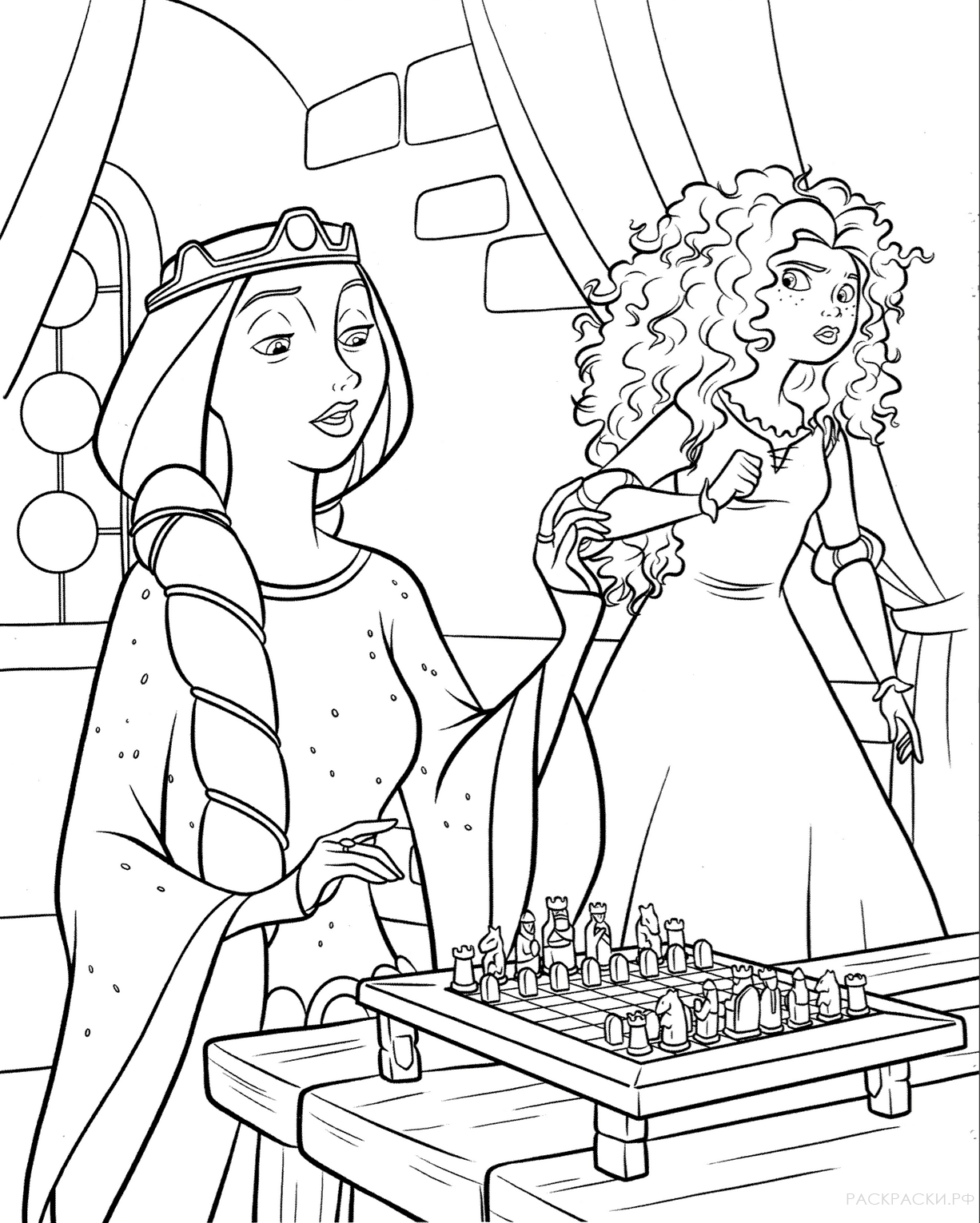 Раскраска Принцесса Мерида и Королева Элинор