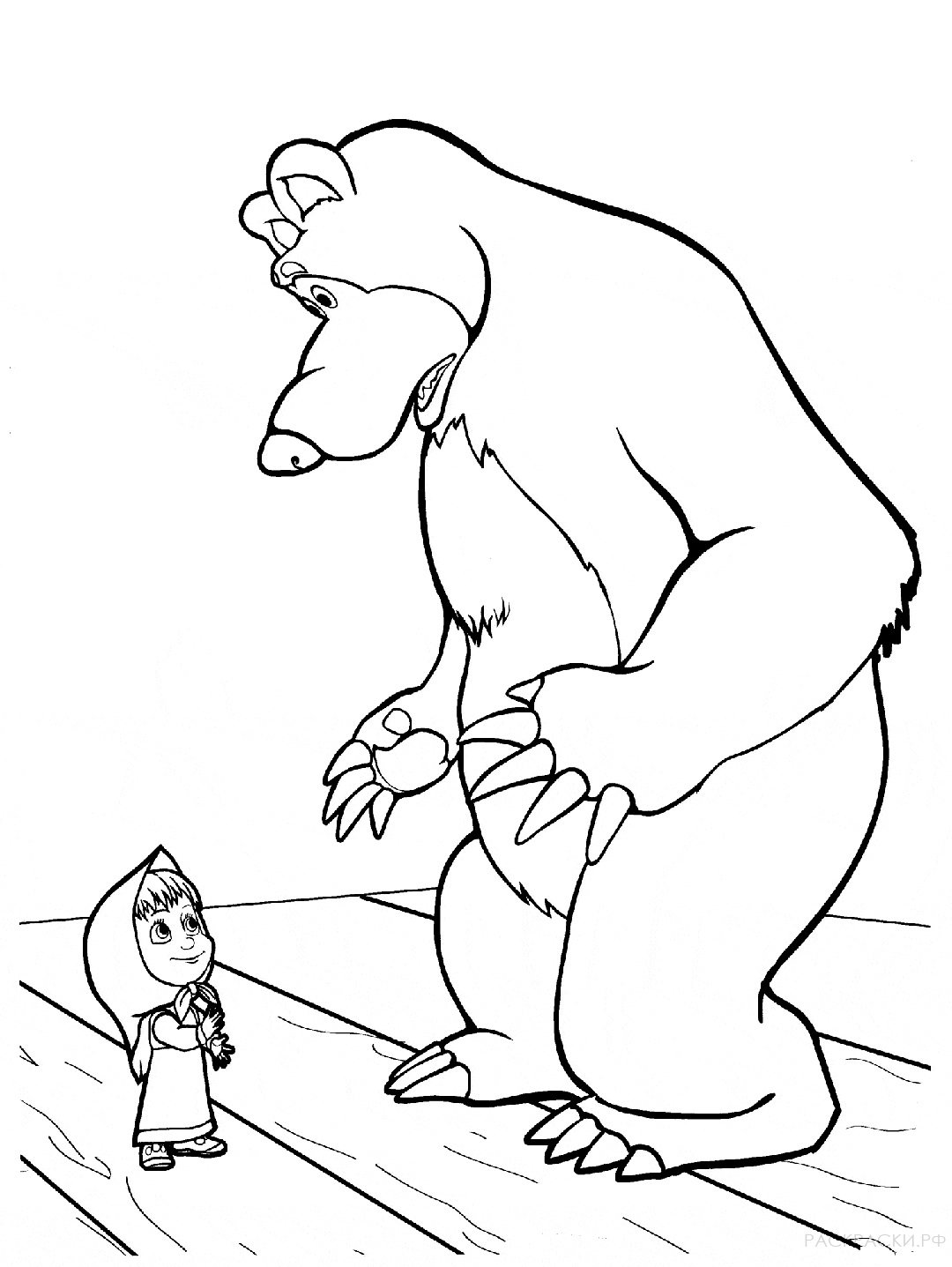 Раскраска Маша и Медведь на полу