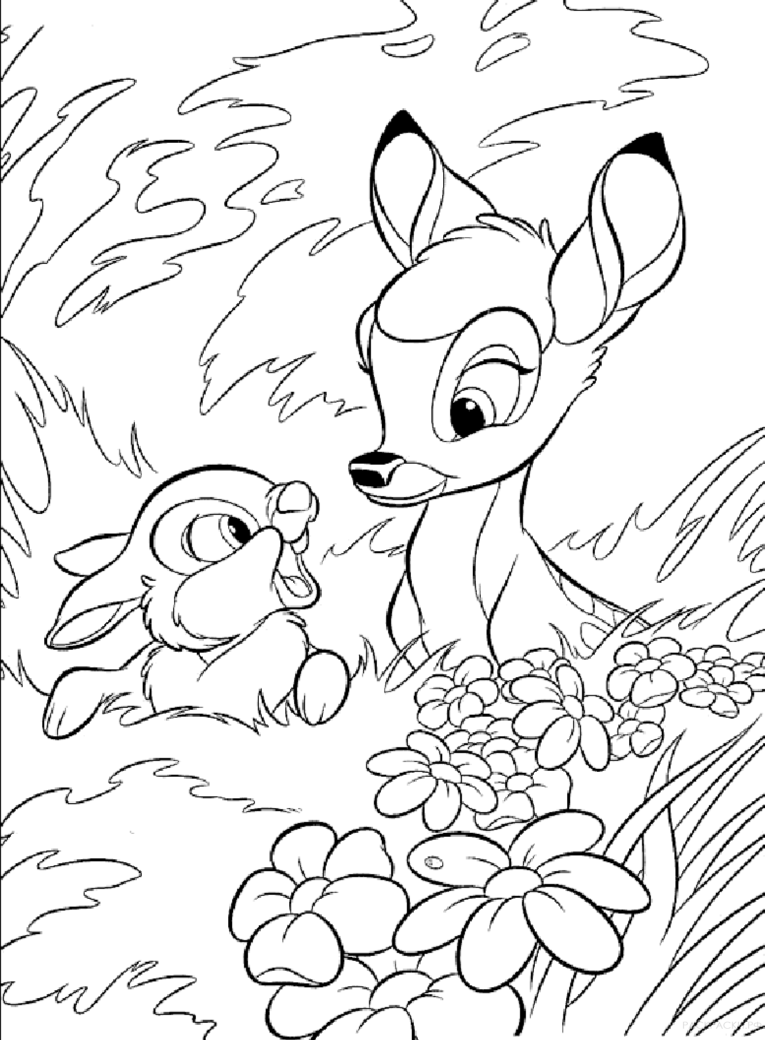 Раскраска для девочек Кролик и оленёнок