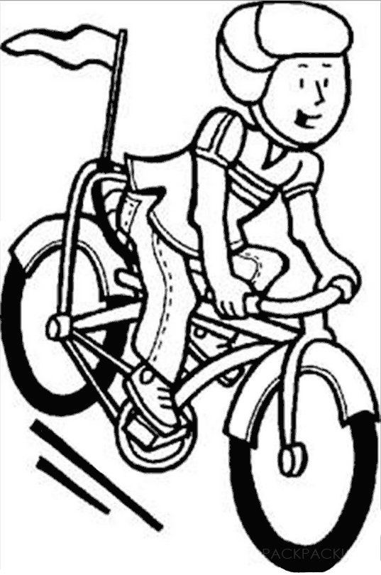 Раскраска мальчик в шлеме и на велосипеде