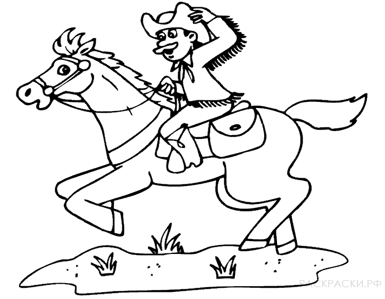 Раскраска для мальчиков Ковбой мчится на лошади
