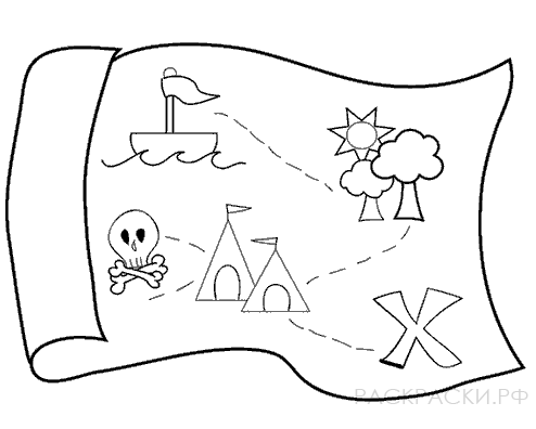 Раскраска для мальчиков Карта пиратов