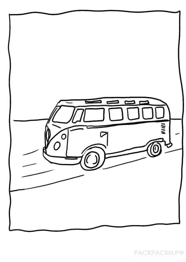 Раскраска машина Автобус едет по дороге