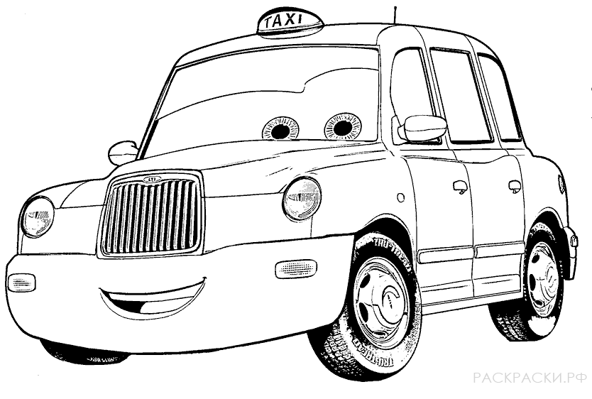 Раскраска машина такси с глазами
