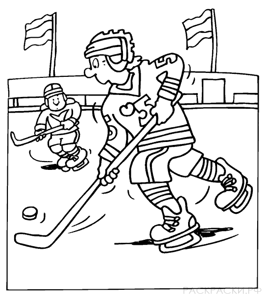 Раскраска мальчики играют в хоккей