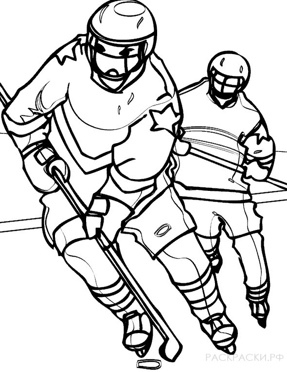 Раскраска для мальчиков Хоккеисты играют в хоккей