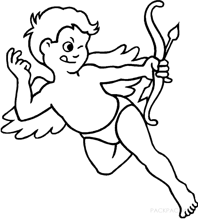 Раскраска для мальчиков Купидон с крыльями и луком