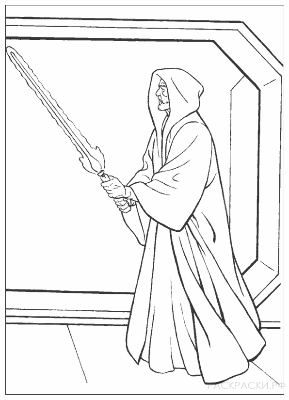 Раскраска Звёздные войны Джидай со световым мечём
