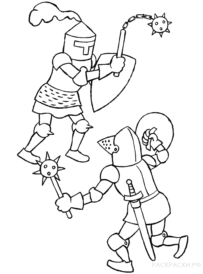 Раскраска для мальчиков Битва двух рыцарей