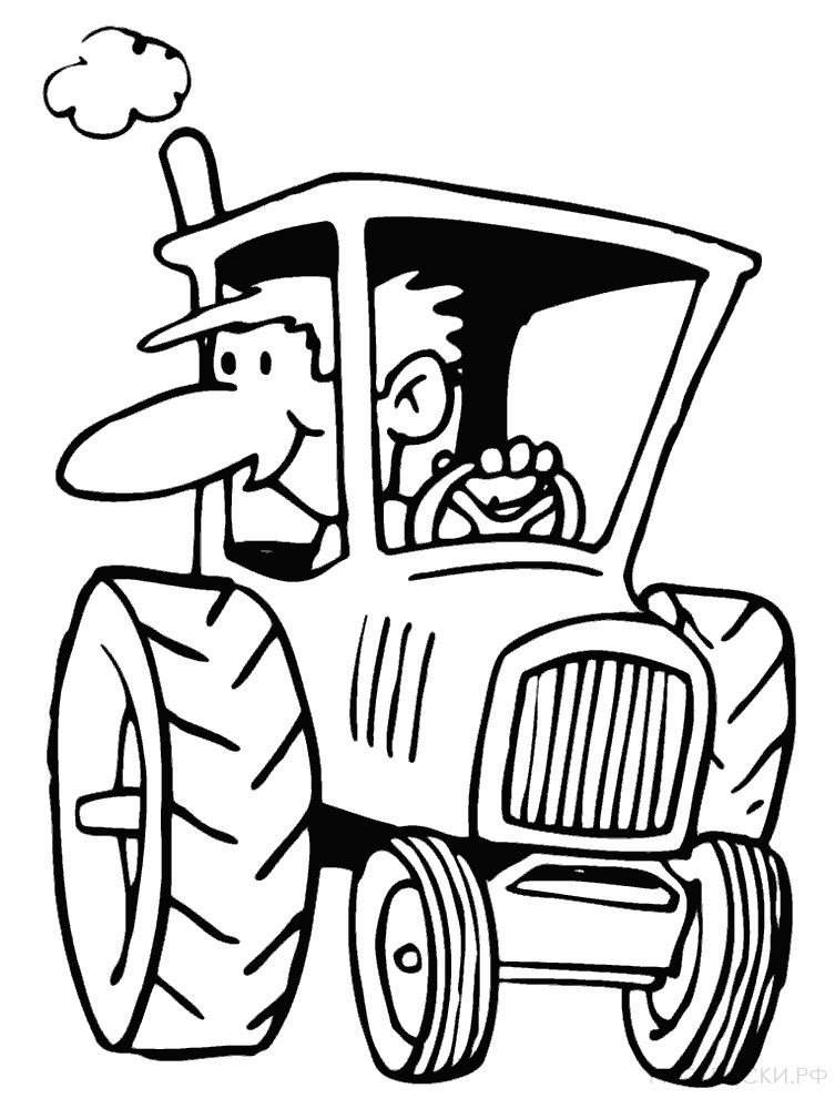 Раскраска Трактор с водителем
