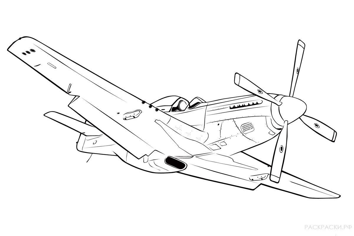 Раскраска Самолёт Норт Америкэн Р-51 Мустанг