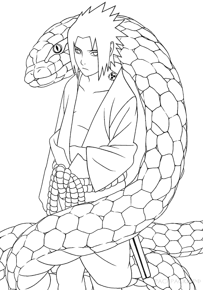 Раскраска Аниме Парень и змея