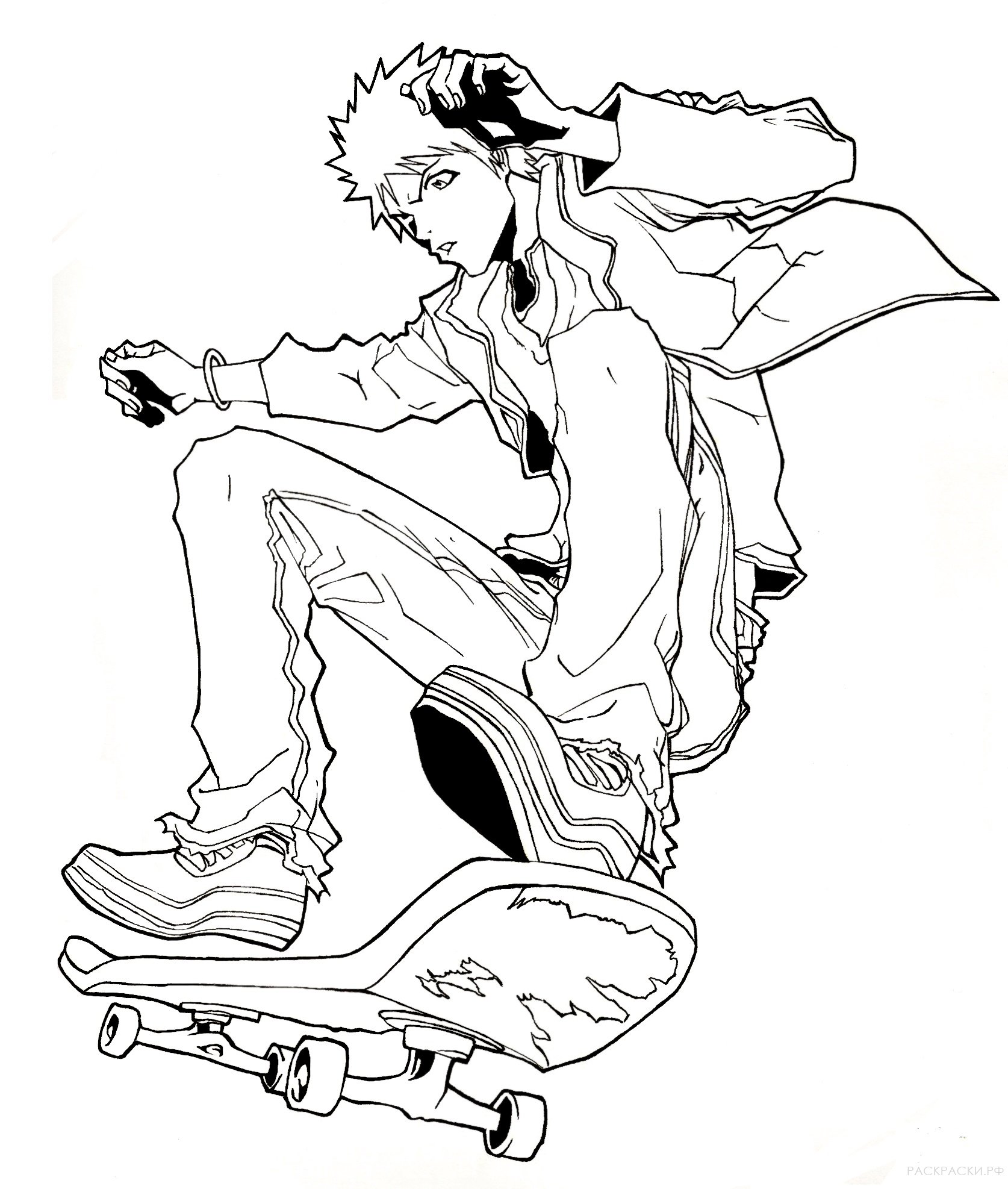 Раскраска Аниме Ичиго Хитофури на скейте