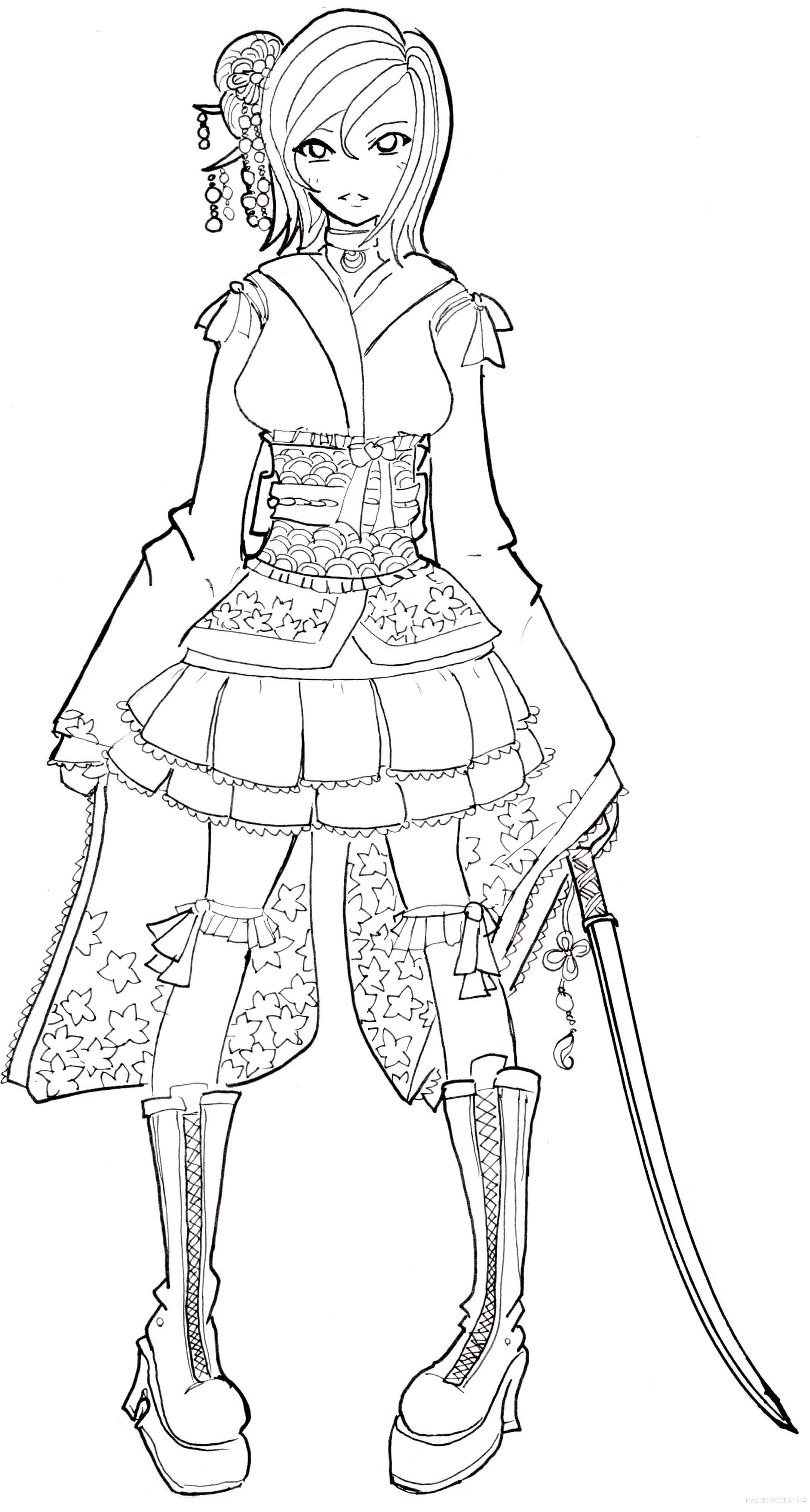 Раскраска Аниме-красотка одета в стиле Ва Лолита