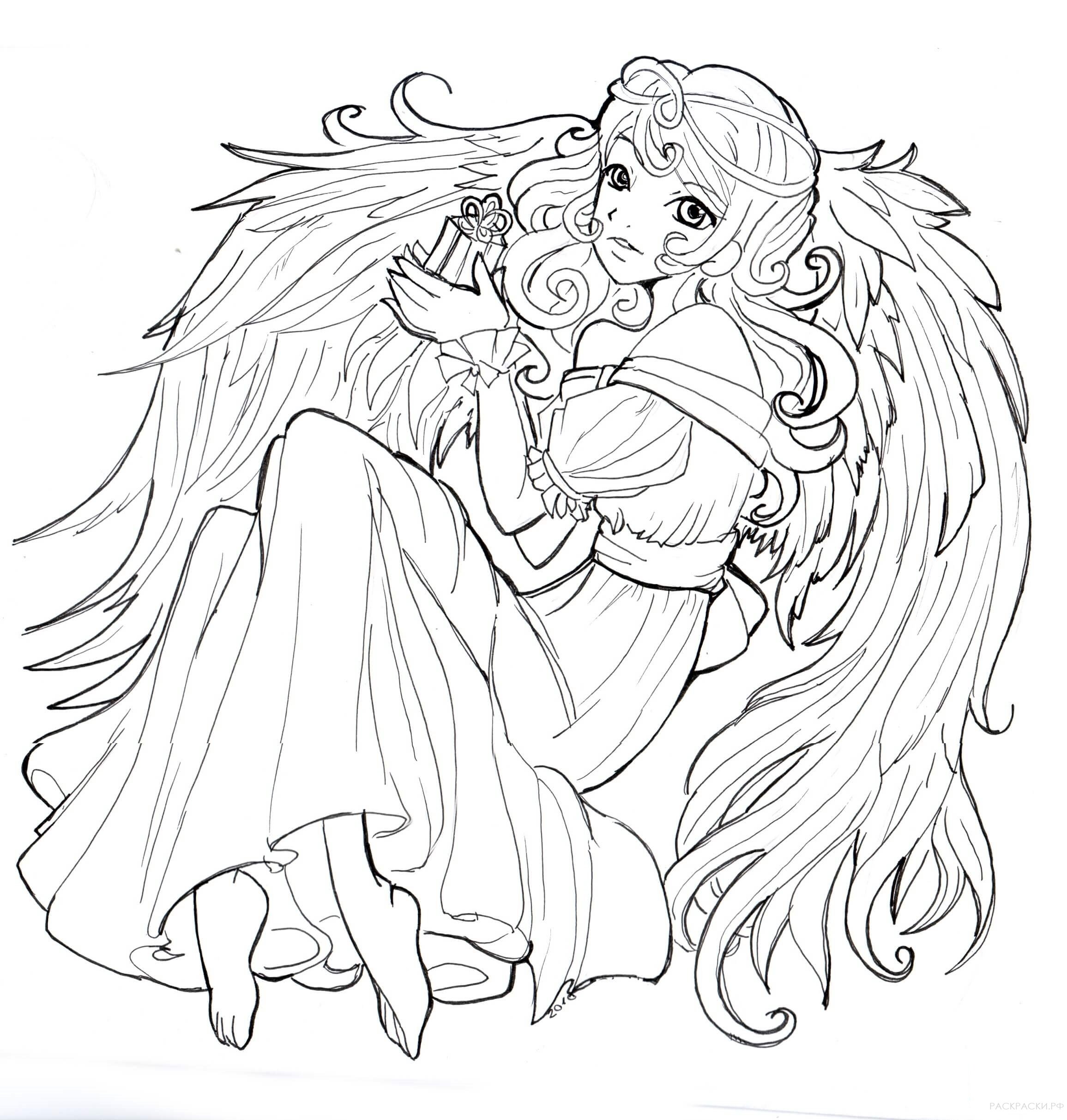 Раскраска Аниме Ангел с крыльями