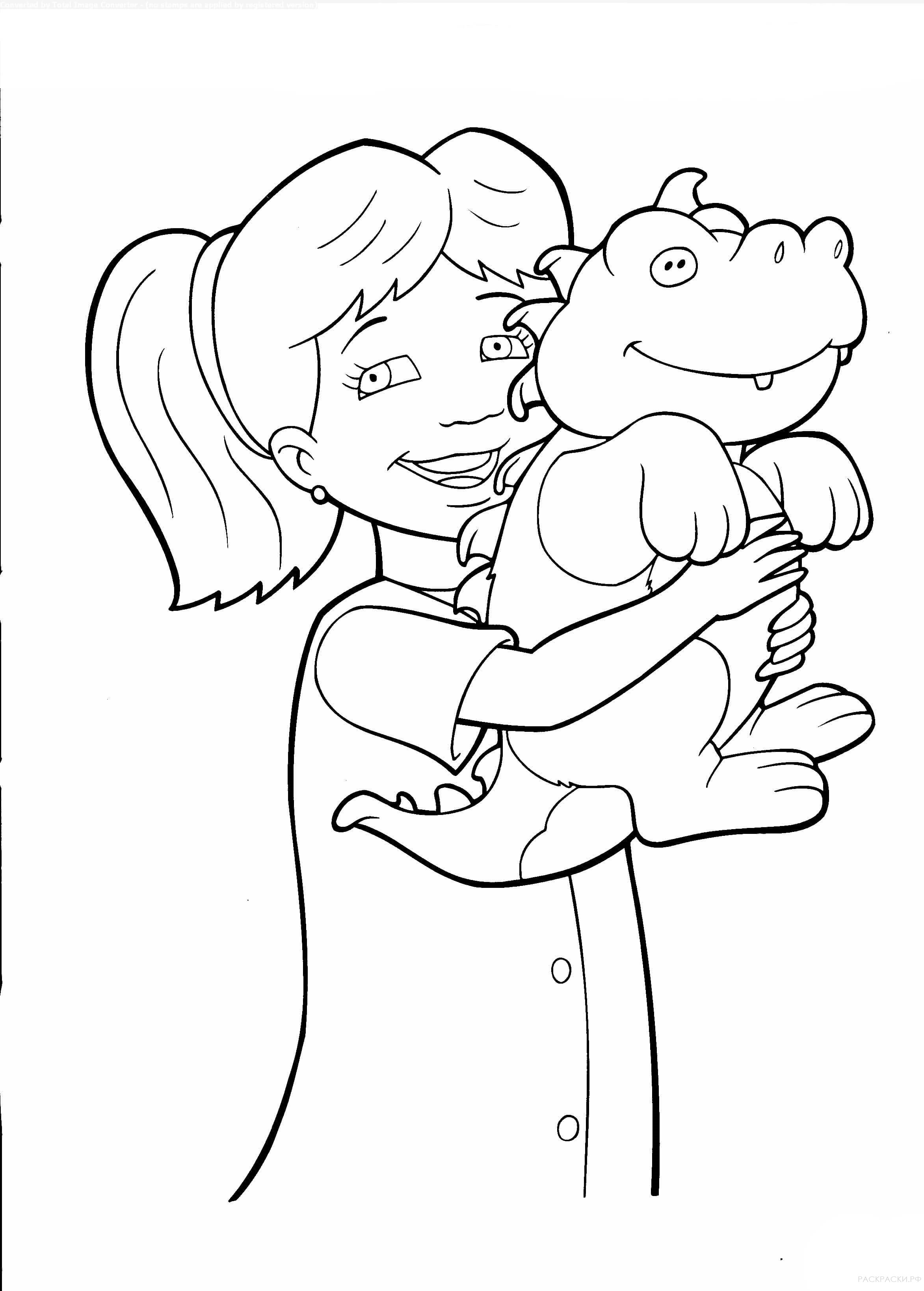 Раскраска Девочка с детёнышем дракона