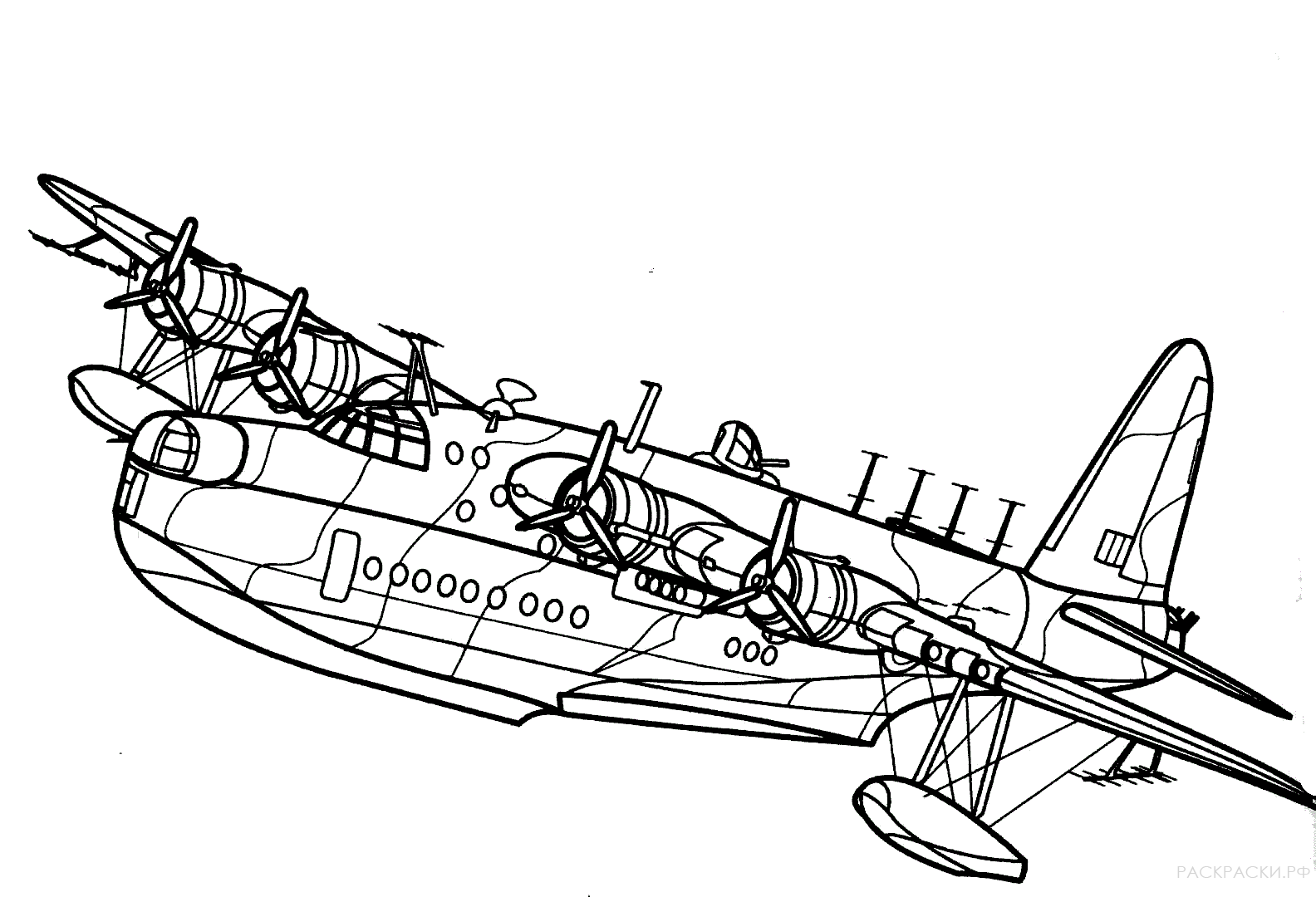 Раскраска британский самолёт-амфибия Sunderland
