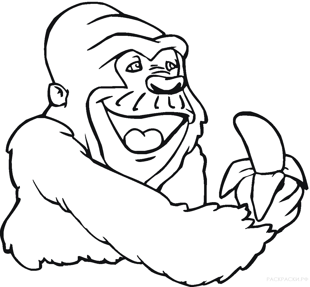 Раскраски для девочек горилла с бананом