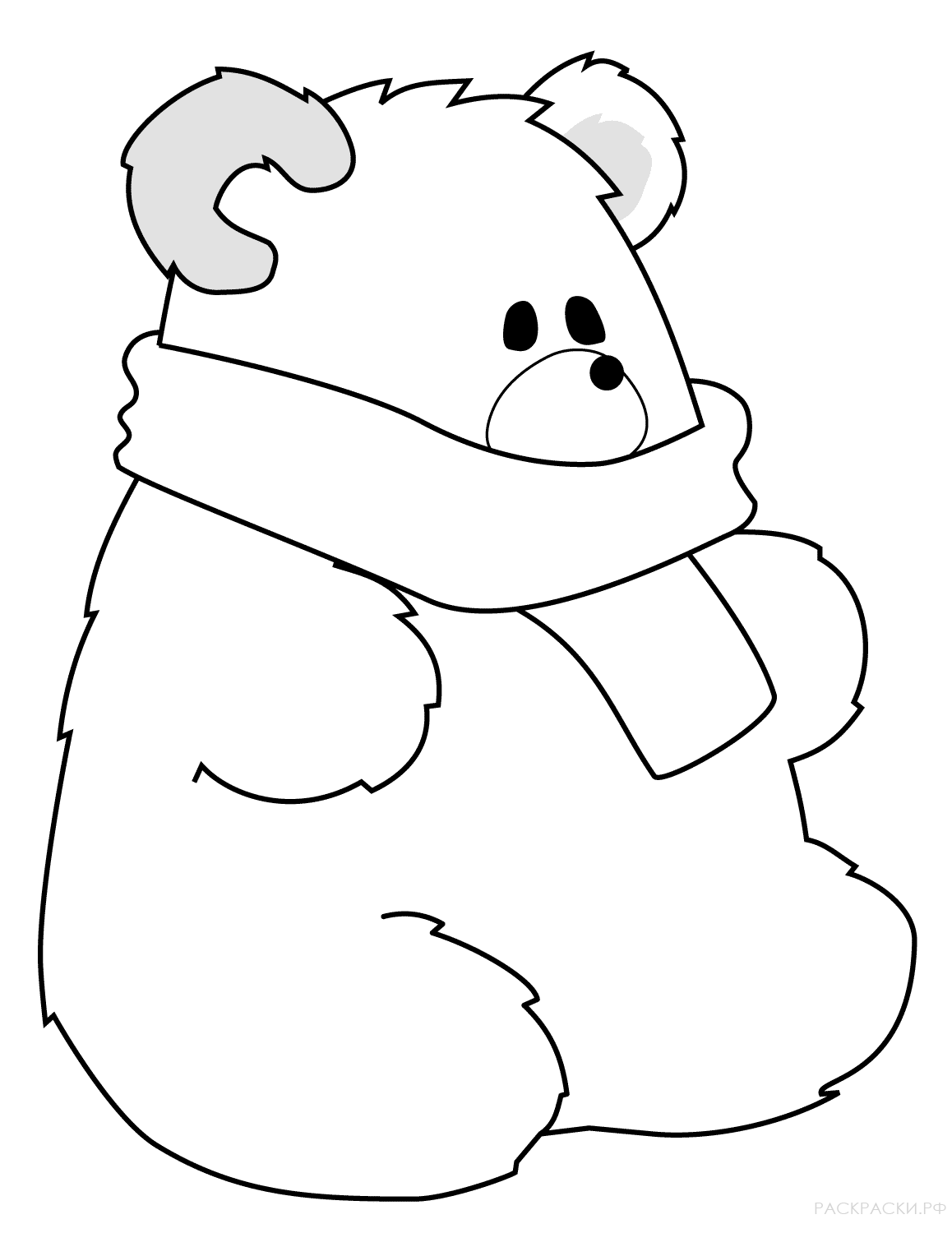 Раскраска Животные Белый медвежонок в шарфе