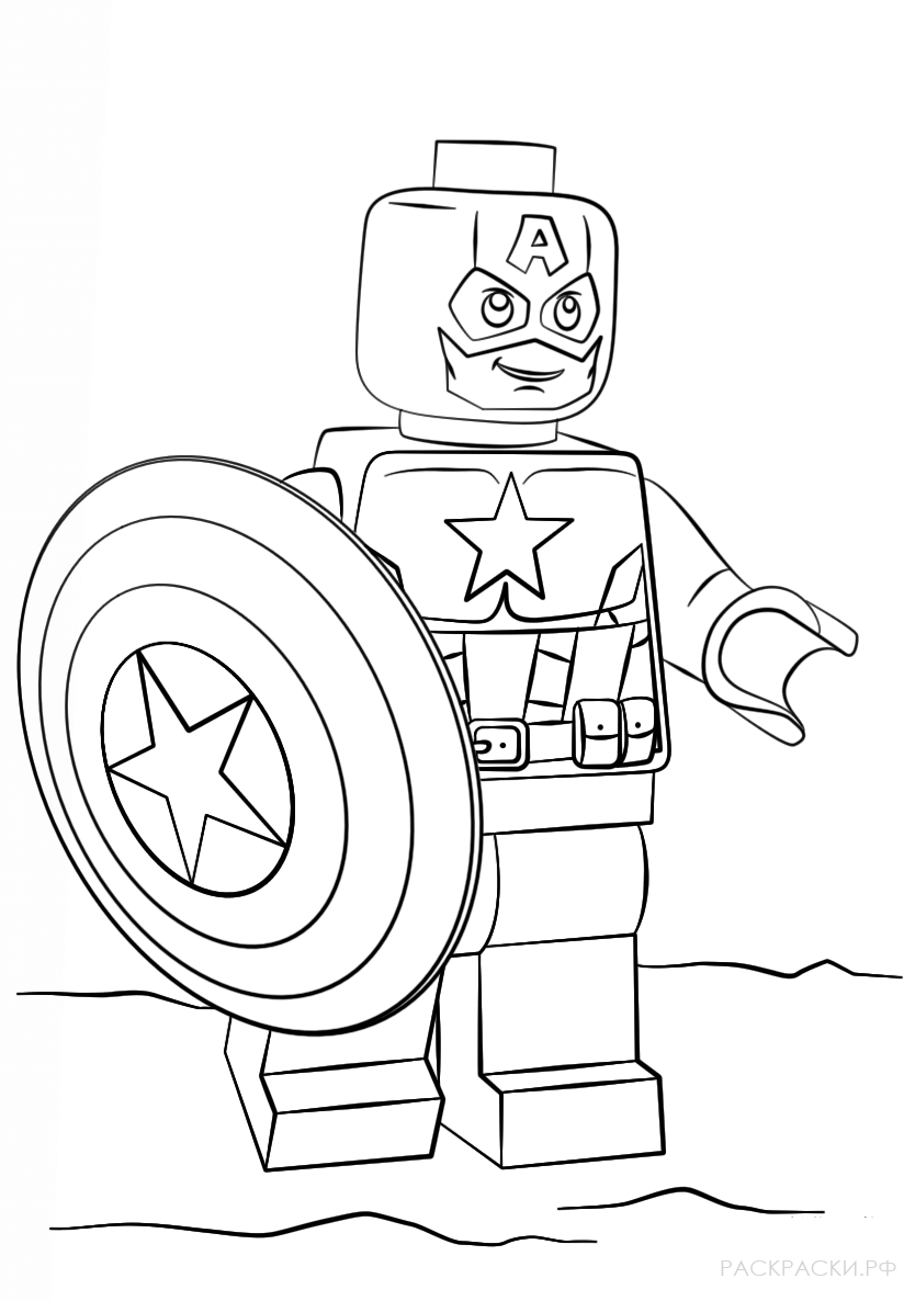 Раскраска Лего Капитан Америка