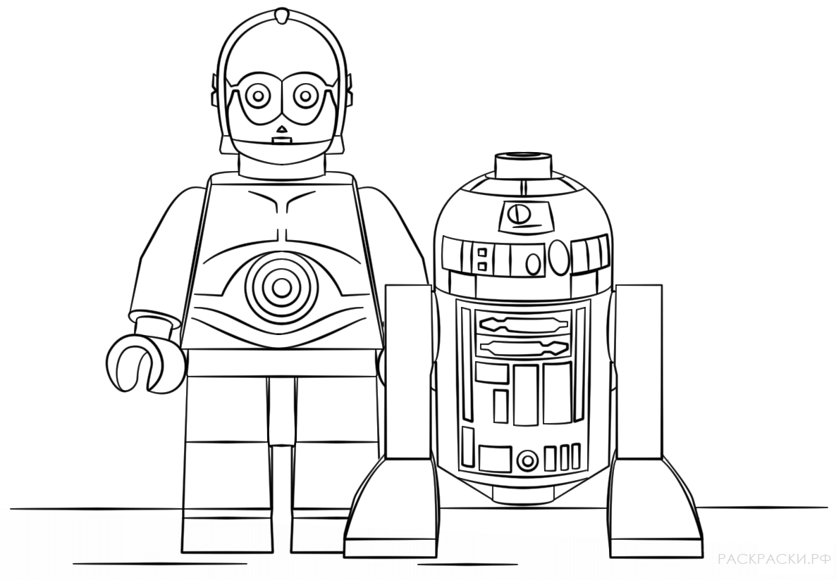 Раскраска Дроиды C3PO и R2D2 из Лего Звёздные войны