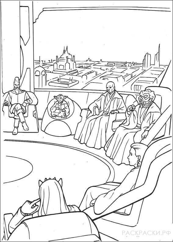 Раскраска Звёздные Войны Заседание Верховного совета джидаев
