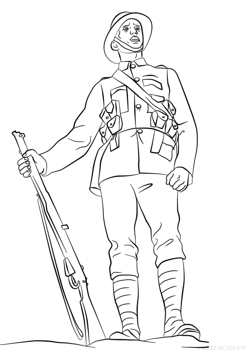 Военная Раскраска Британский солдат Первой мировой войны с винтовкой