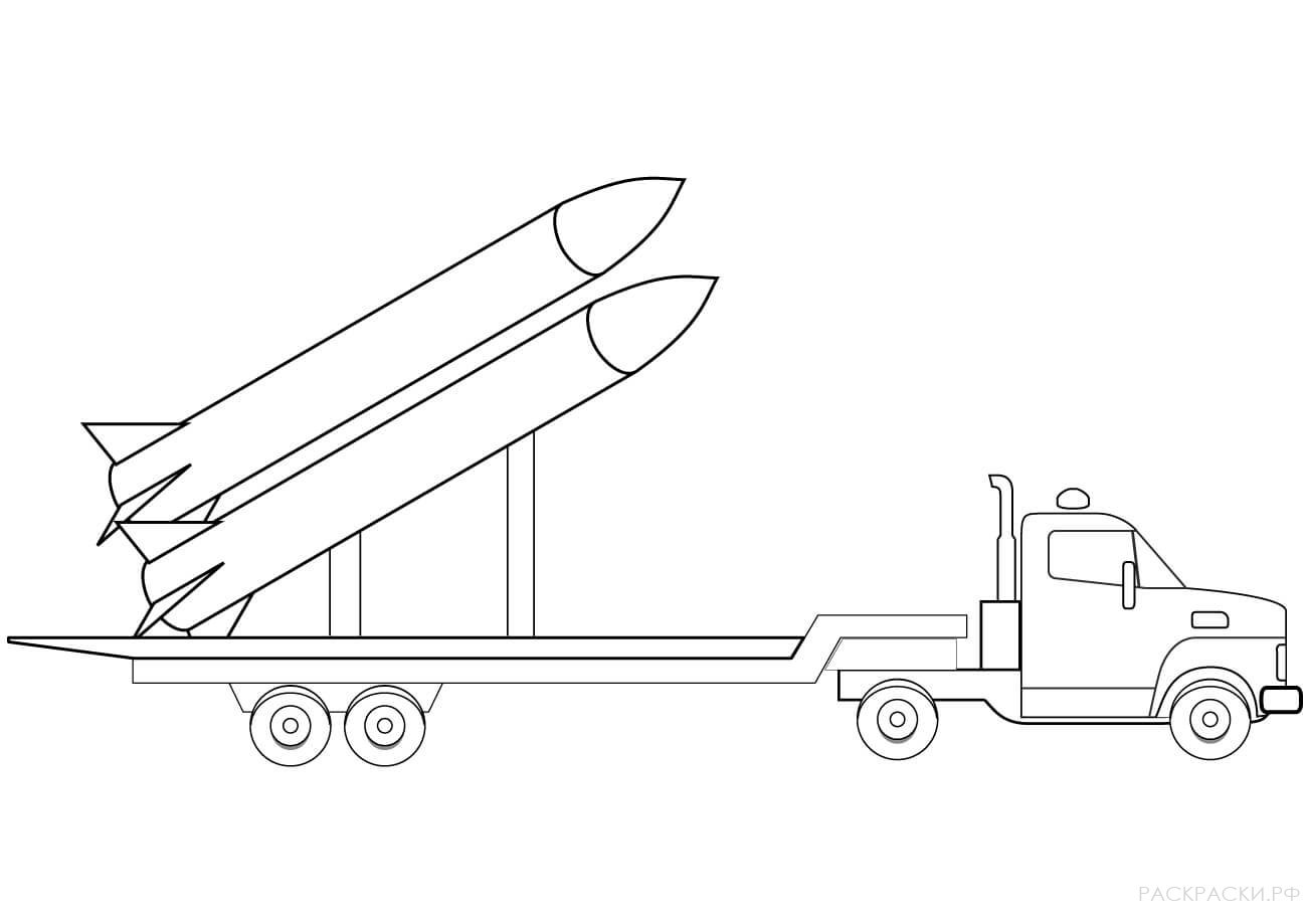 Военная Раскраска Грузовик с ракетами