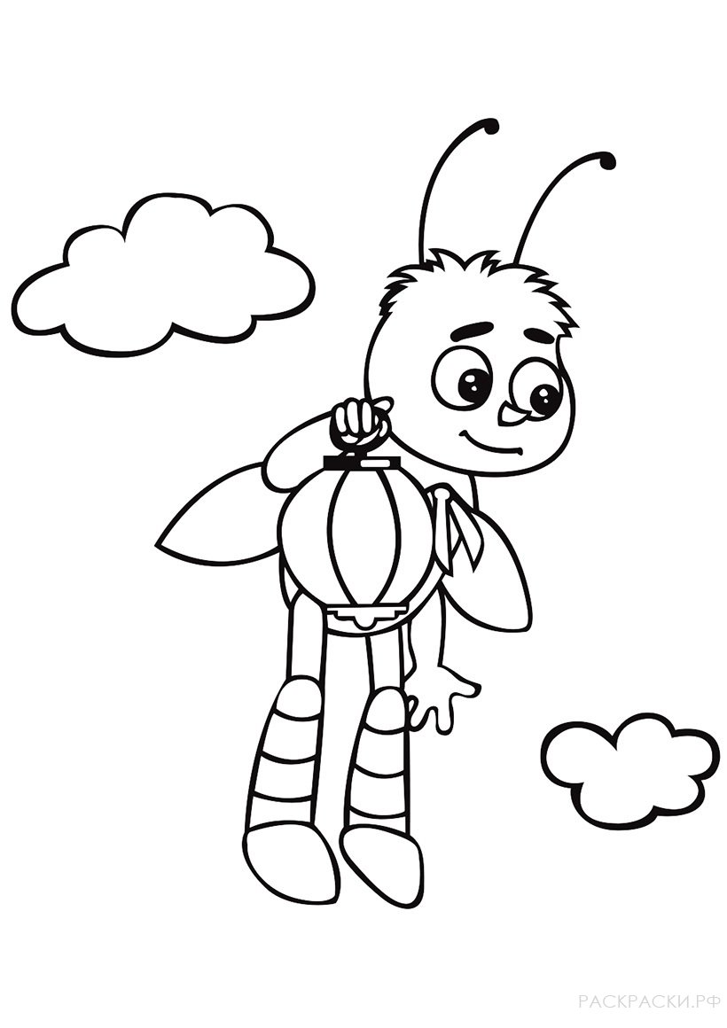 Раскраска Лунтик Пчела с фонарём