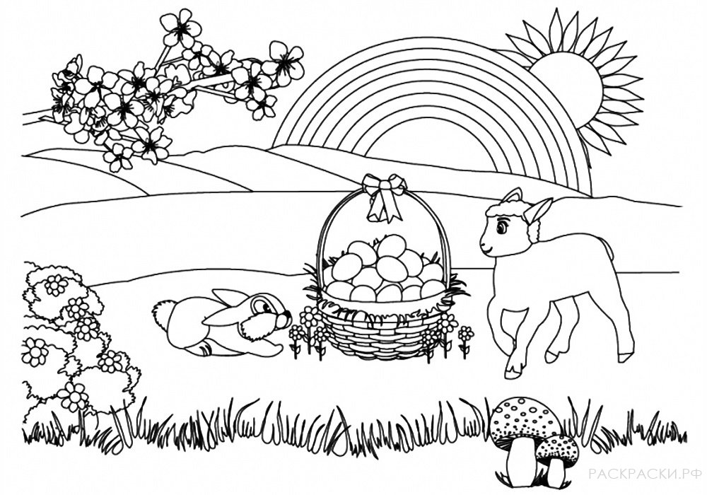 Раскраска Пасха и животные